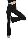 Glacspyg Yogahose Damen，Schlaghose V-Taille Bootcut Sporthose Freizeithose Jogginghosen für Fitness Schwarz L