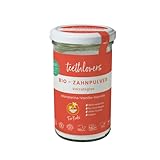 Bio-Zahnpulver Mandarine-Vanille-Kamille 135g Glas – 450 Anwendungen - Effektiver als Zahnpasta – 100% natürliche Zahnpflege – Vegan – Schützt die Zähne vor Karies – Plastikfrei & Zero-Waste