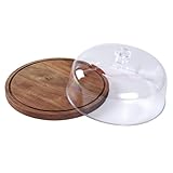 Jenngaoo Kuchenständer mit Deckel aus Akazienholz, 12 Zoll Rundes 2-in-1 Desserttablett & Schneidebrett mit Acryl-Glassturz, Servierplatte für Gebäck, Käseplatten, Geburtstagsfeier