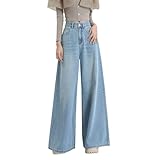 Damen Weites Bein Jeans Straight-Fit Wide Leg Stretch Jeanshose Geschnitten Schlank Jogginghose High Waist Oversized Frauen Sommerjeans Passform für Wandern (Light Blue, M)