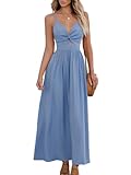 CUPSHE Damen Kleid V Ausschnitt Twist vorne Blumendruck Verstellbares Cami Maxikleid Freizeitkleider Boho Beach Maxi Dress Blau M