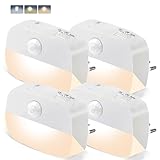 Nachtlicht Steckdose mit bewegungsmelder innen - [4 Stück] Helligkeit Dimmbare Nachtlicht mit EIN/AUTO/AUS Modi, Steckdosenlicht für Kinderzimmer,Schlafzimmer,Treppe,Gang,Küche,2800-6500K Warm weiß