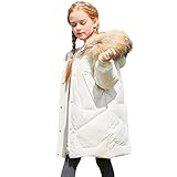 amropi Mantel Mädchen Daunenjacken mit Fell Kapuze Lang Winterjacke Wintermantel Weiß,9-10 Jahre