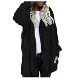 Generico Winterjacke für Damen, Fleece, Cardigan, bequeme Wolljacke, eleganter Mantel, einfarbiger Mantel, Damenmäntel und warme Knöpfe mit Taschen, Teddykleidung, Jacke, Streetwear, Schwarz , S