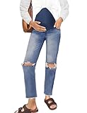 Peauty Umstands-Jeans, gerades Bein, Used-Look, Knieschlitz, bequem, Stretch, über dem Bauch, stützt die Schwangerschaftshose, Blau, 36
