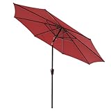 Sonnenschirm Φ 270 cm Kippbar Gartenschirm, UPF 50+, Strandschirm, Terrassenschirm Marktschirm mit Kurbel, für Terasse, Garten, Balkon, Pool(Red)