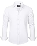 J.VER Herren Hemd Unifarben Stretch Langarm Männer Hemden Regular Fit Herrenhemden Freizeithemden Bügelleichtes Businesshemd Anzug Hemd,Weiß,L