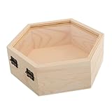 HORIALENCE Hölzerne Keepsake Box mit Glasdeckel Sechseckige Aufbewahrungsschachtel für Schmuck Dekoration und Vielseitige Holzkiste für Getrocknete Blumen und