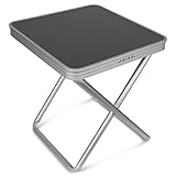 Preiswert&Gut Klappstuhl Sitzhöhe 45cm aus Aluminium bis 100kg mit Tischplatte MDF 40x40cm, 20kg belastbar – Tragbarer Campinghocker ideal als Fußhocker oder Angelstuhl