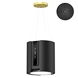 FIREGAS Inselhaube Edelstahl, 480m³/h Dunstabzugshaube Umluft & Abluft, 9 Stufen, LED-Beleuchtung, Fernbedienung, Leise Schwarze Abzugshaube für Kochinsel