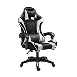 Ergonomischer Gaming-Bürostuhl mit Schaukelfunktion und verstellbarer Höhe, stilvoller und bequemer PU-Leder-PC-Stuhl für Erwachsene (Weiß)