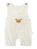 Fldy Unisex Baby Overall Sommer Süße Tier Dekorierter Ärmelloser Jumpsuit Kurz Strampler Mit Tasche Weiß 68-74