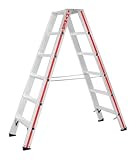 Hymer Stufenstehleiter (Aluminium, 8 cm Stufentiefe, beidseitig begehbar, Gelenk aus Alu-Druckguss, Perlongurte, verschraubte Füße) 802408