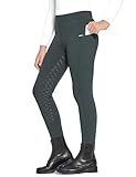 FitsT4 Sports Winterreithose Kinder Winter Reitleggings Mädchen Silikon Vollbesatz Thermo Reithose mit Handytasche und Taschen,Grau,M