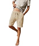 LVCBL Herren Sommer Casual Shorts mit Taschen Elastische Taille Khaki L