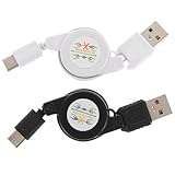 TOKIDNY 2 Stück Aufrollbare Typ c Ladekabel Schwarz Weiß Flexibles Langlebiges Datenkabel mit Lade und Übertragungsfunktion Kompatibel für Huawei Smartphones und andere Geräte