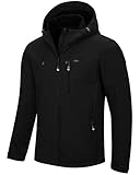 33,000ft Herren Softshelljacke Wasserbeständige Winddichte Funktionsjacke Atmungsaktive Übergangsjacke Leichte Fahhradjacke mit Kapuze Ohne Fleecefutter Schwarz L
