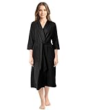 NY Threads Luxuriöser, leichter Damen-Bademantel/Frauen Morgenmantel aus weichem Poly-Baumwollstrick (Large, Schwarz)