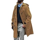 Faonkeew Herren Liam Dufflecoat Kapuze Wintermantel Casual Slim Fit Wollmantel Kapuzenjacke mit Hornschnalle Parka Windbreaker Jacke Gefüttert mit Stehkragen Steppjacke Winddicht Winterjacke