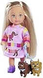 Evi Love Dogs, Puppe mit Zwei süßen Dackeln an der Leine, 12cm Spielpuppe, ab 3 Jahren