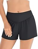 Ekouaer Badeshorts Damen Badehose Schwimmhose High Waist Boardshorts Schnell Trocknend mit Liner Taschen, Schwarz M