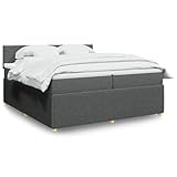 vidaXL Boxspringbett, Doppelbett mit Matratze Matratzenauflage, Bettgestell mit Kopfteil, Polsterbett Bett für Schlafzimmer, Dunkelgrau 200x200cm Stoff
