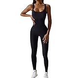 JN JANPRINT Jumpsuit Damen Kuschelig Sport Overall Eng Workout Bodysuit One Piece Tank Tops Strampler Gerippte Jumpsuits Sportanzug Einteiliger(Schwarz,M)