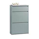 SoBuy Schuhkipper mit 2 Klappen Schuhablage Schuhschrank schmal Schuhregal mit 4 Ablageflächen Schuhkommode Hellgrau BHT ca. 61x100x26cm FSR165-HG