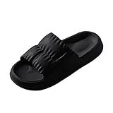 Unisex Badelatschen Offener Zehentranner Sommer Herren Paar Hausschuhe Badezimmer Hausschuhe Flache Plattform Plissee Hausschuhe Damen Herren Badeschuhe Badeschlappen Slippers (Black, 44-45)