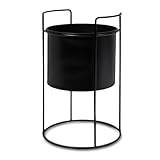 Spetebo Metall Übertopf mit Gestell schwarz - 26 x 16 cm - Pflanzenständer rund mit Blumentopf - Innen Deko Blumenhocker Pflanzenständer Blumentopfhalter mit Topf