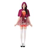 Generisch Cosplay Damen Karneval, Halloween Kostüm Rotkäppchen Karneval Performance Kostüm Rollenspiel Hexenkostüm Hexenkleid Schal Umhang (Red, XL)