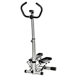 HOMCOM Stepper mit Handgriff Fitness Heimtrainer für Zuhause klein Fitnessgerät für Bein- und Po-Training mit LCD-Bildschirm einstellbare Geschwindigkeit Metall ABS Schwarz+Silber 55 x 53 x 118-128 cm