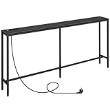 MAHANCRIS Konsolentisch mit Ladestation, 180 cm schmaler Sofatisch, industrieller Eingangstisch mit USB-Anschlüssen, Sofa-Beistelltisch für Eingang, Flur, Foyer, Wohnzimmer, Schwarz ACTHB18UE01