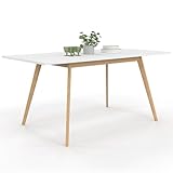 IDMarket - Skandinavischer Tisch, ausziehbar, rechteckig, Inga für 4-6 Personen, Weiß, 120-160 cm