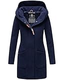 MARIKOO Damen Mantel Trenchcoat Wintermantel Übergangs Jacke Parka Lang B819 [B819-Maik-Navy-Gr.M]