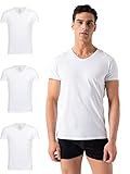 Burnell & Son Herren T-Shirt 3er Pack V-Ausschnitt Unterhemd Herren - Stretch - Kurzarm Shirt Männer aus Baumwolle Basic Slim Fit Weiss M