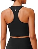 PINSPARK Sport BH Damen ohne Bügel Gepolstert Bustier mit Abnehmbaren Cups Racerback Push Up Sport Bra Atmungsaktiv Bralette Nahtlose Crop Tops Joggen Yoga Fitness Schwarz S