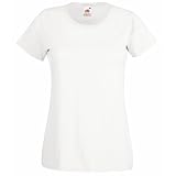 Fruit of the Loom Damen T-Shirt, figurbetont, Baumwolle, kurzärmelig, Weiß, Größe L - Large