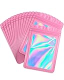 MYGLOAR 50er-Pack Mylar-Beutel, große rosa Reißverschlussbeutel, wiederverschließbare Beutel mit Frontfenster, Mylar-Beutel für Süßigkeiten, Kekse, Schmuck (10,5 x 15 cm)