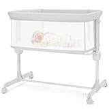 Growaystory Beistellbett Baby Bettseitiger Bassinet für Neugeborene Tragbarer Baby Bett mit Rädern Aufbewahrungskorb Matratze 7-Fach Höhenverstellbar Zustellbett (Silbergrau)