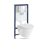 GROHE | Wand WC ohne Spülrand + WC-Sitz mit Soft-Close-Absenkautomatik + Vorwandelement inkl. Drückerplatte Skate Air (Galve, Drückerplatte Chrom glänzend)