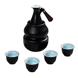 Japanisches Sake-Set aus Keramik mit Wärmer und Tablett, mattiertes schwarzes japanisches Sake-Set aus Keramik, heißes Saki-Getränk, traditionelles Retro-Porzellanhandwerk, Restaurant-Sake-Tasse,