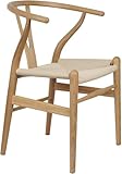 Theokleia Rattan Esszimmerstühle Massivholz Y-Stuhl Moderne Rattan Sessel Küchenstuhl Aus Holz mit Armlehne und Gewebtem Sitz für Esszimmer (Holzfarbe, 1PCS)