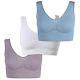 UnsichtBra Bustier Damen BH ohne Buegel | 3er Set Wohlfühl Bustiers Tops | Bügelloser Soft Bra | Schlaf Still Sport Crop Top Büstier blau, lila, weiß (wellbra_pas)(XL)