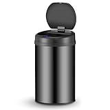 Juskys Mülleimer Küche mit Bewegungssensor Schwarz 30L - Runder Abfalleimer mit Klemmring für Müllbeutel - Rostfreier Stahl - Kontaktloses Entsorgen