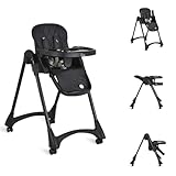 Moni Kinderhochstuhl Rico klappbar, höhenverstellbar, Doppeltablett, Räder, Gurt schwarz