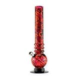 Budawi® Acrylbong 30cm Ø40mm Graffiti Rot Wasserpfeife aus Acryl mit Schraubkopf & Chillum – Design Bong mit Skull Totenkopf Motiv