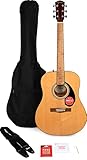 Fender FA-115 Dreadnought Akustikgitarren-Set, Walnussgriffbrett, inklusive Gitarrentasche, Gurt, Plektren, Saiten, Online-Lektionen, Natur