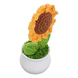 DECORNIJIA Handgehäkelte Künstliche Sonnenblume im Blumentopf Realistische Strickoptik Pflegeleicht Dekorativ für Büro Schreibtisch Schlafzimmer Stilvolle Home Office Dekoration