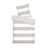 TOM TAILOR Renforcé-Bettwäsche, 80x80 cm + 135x200 cm, 100% Baumwolle/Renforcé, mit Wendemotiv und Markenreißverschluss, SIENA, Beige/Sand, Weiß